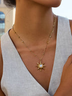 Astoria 18K Gold Non-Tarnish Sun Pendant Chain Necklace: Yellow Gold