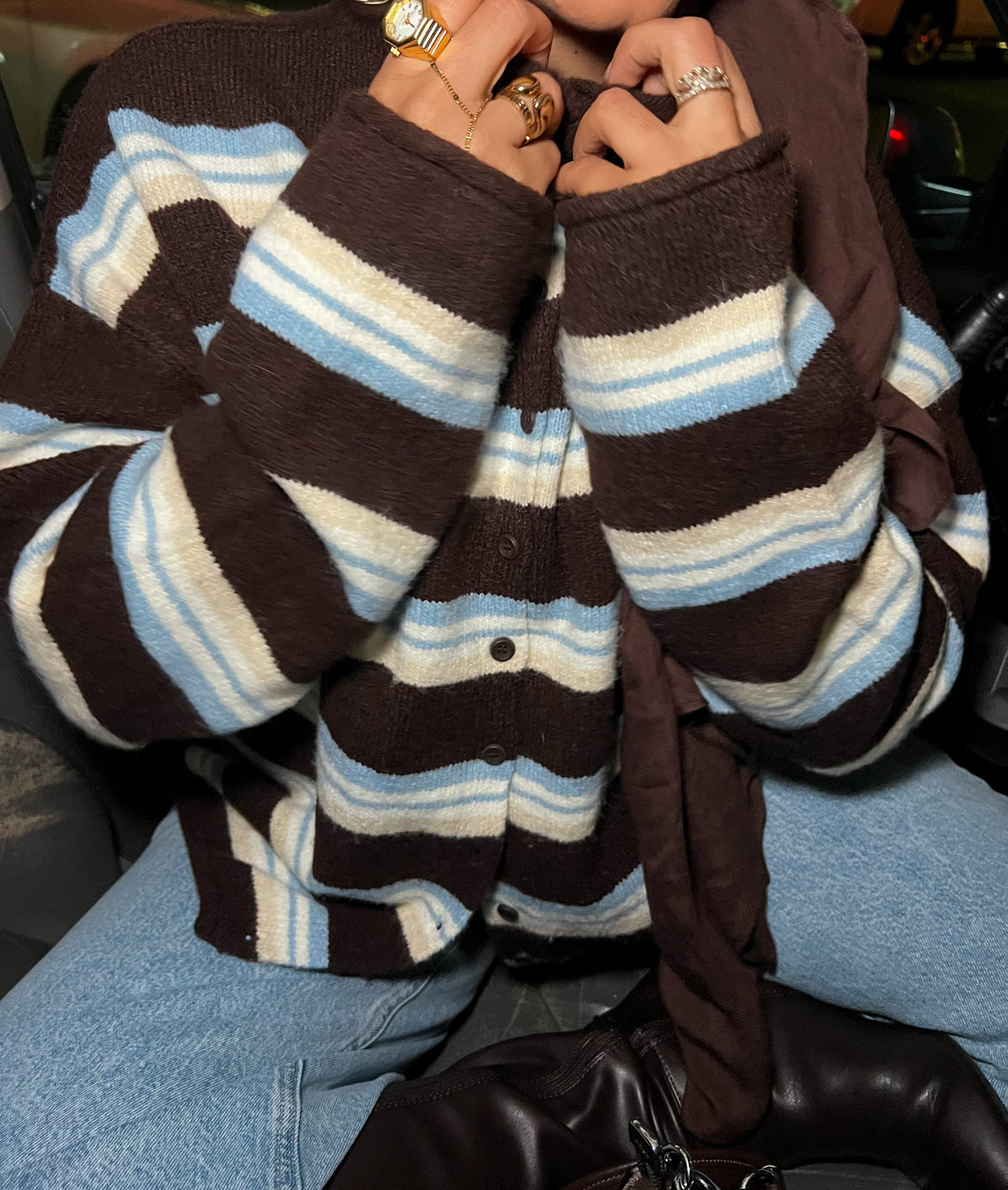 Cider Season Cardigan- Blue Brown