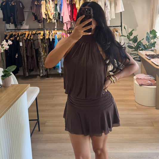 Invite Only Mini Dress- Chocolate