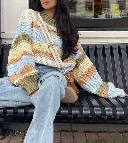 Coziest Striped Sweater - Yellow Combo