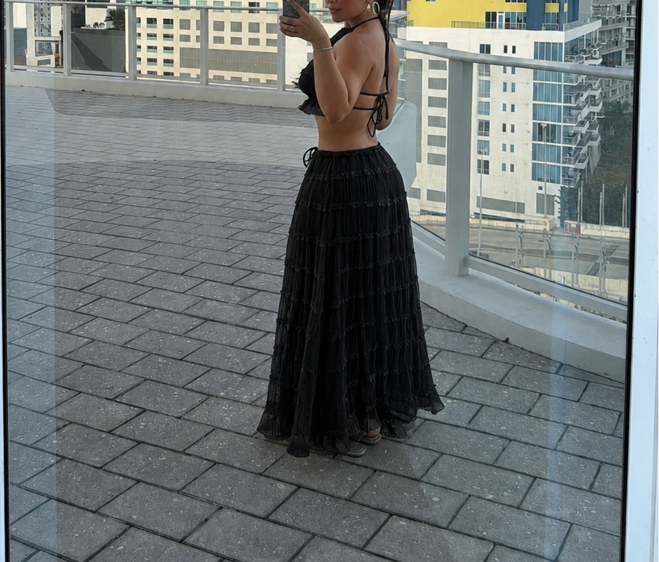 Tuscany Crinkle Skirt- Black