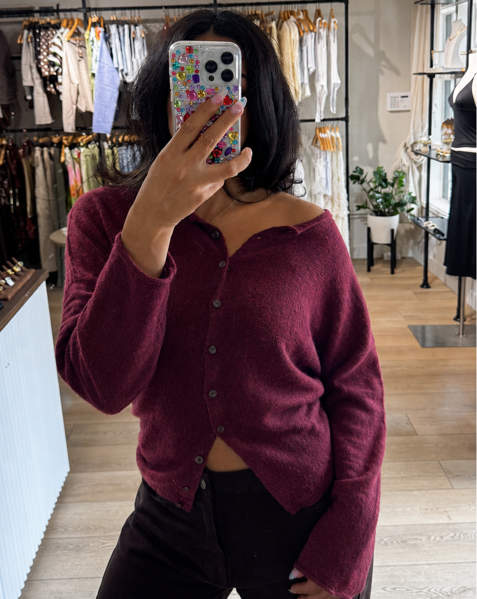 Cider Season Cardigan- Burgundy