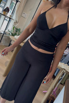 Off Duty Gaucho Pant Set- Black