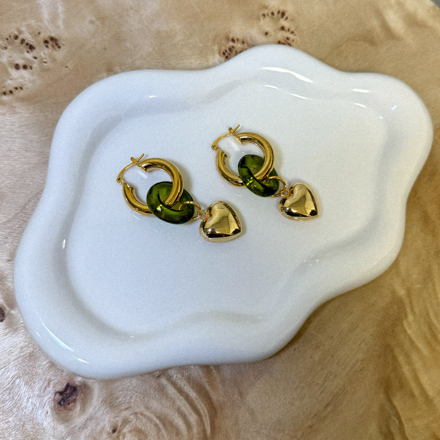 Heart of Gold Dangle Earring - 24K Gold Plated/Green Resin