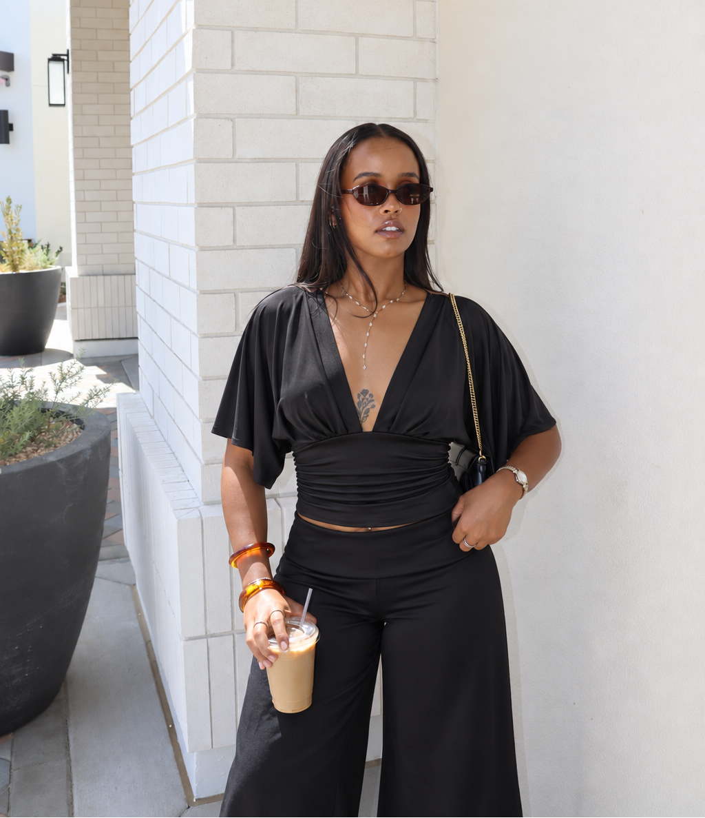 Off Duty Plunging Top- Black