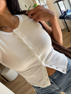 On Repeat Sleeveless Button Up Top