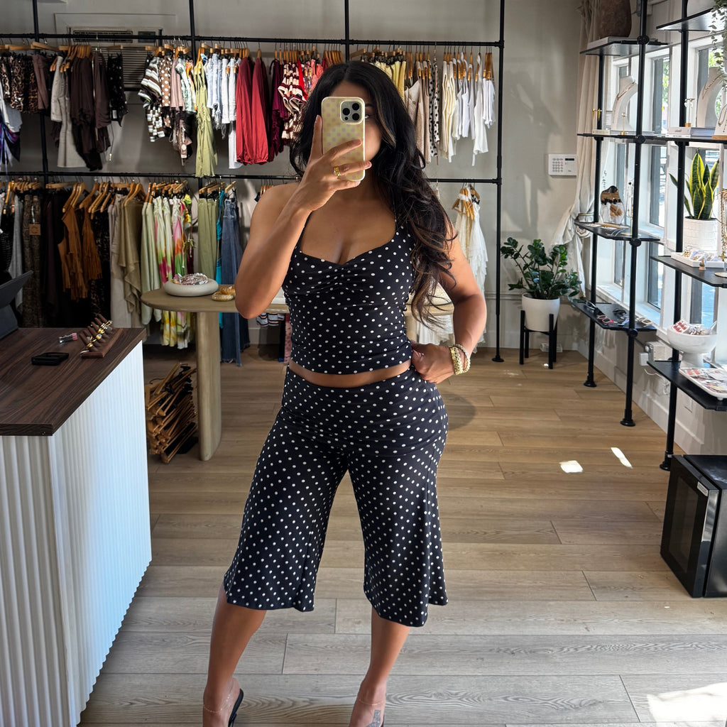 Polka Dot Sweetheart Neck Halter Top