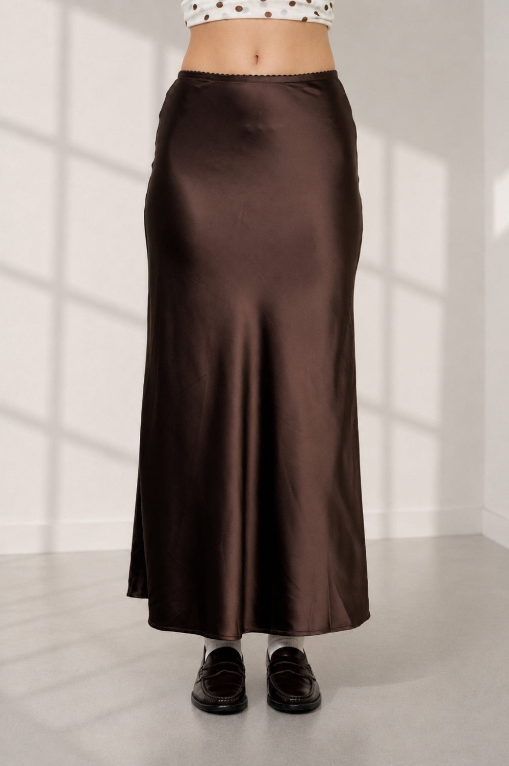Satin Slip Maxi Skirt- Chocolate