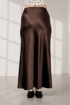 Satin Slip Maxi Skirt- Chocolate