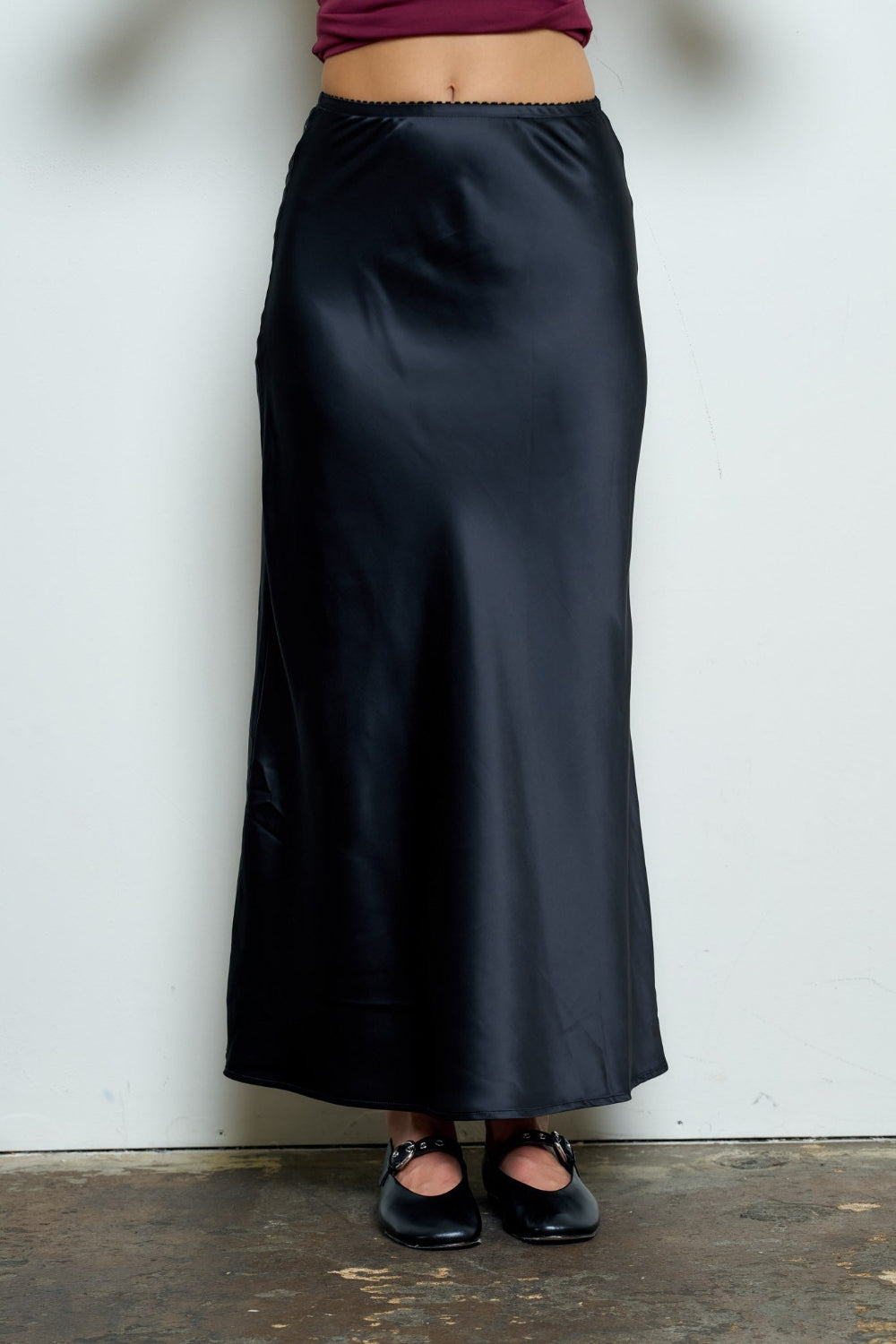 Satin Slip Maxi Skirt- Black