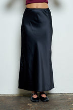 Satin Slip Maxi Skirt- Black