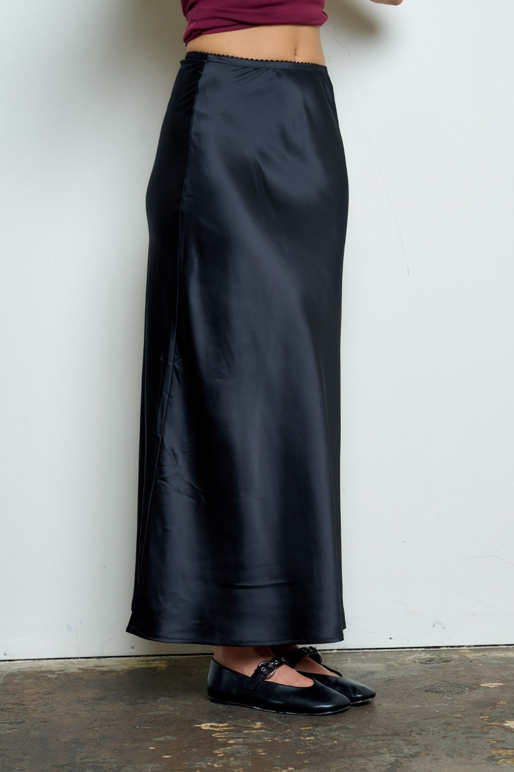 Satin Slip Maxi Skirt- Black