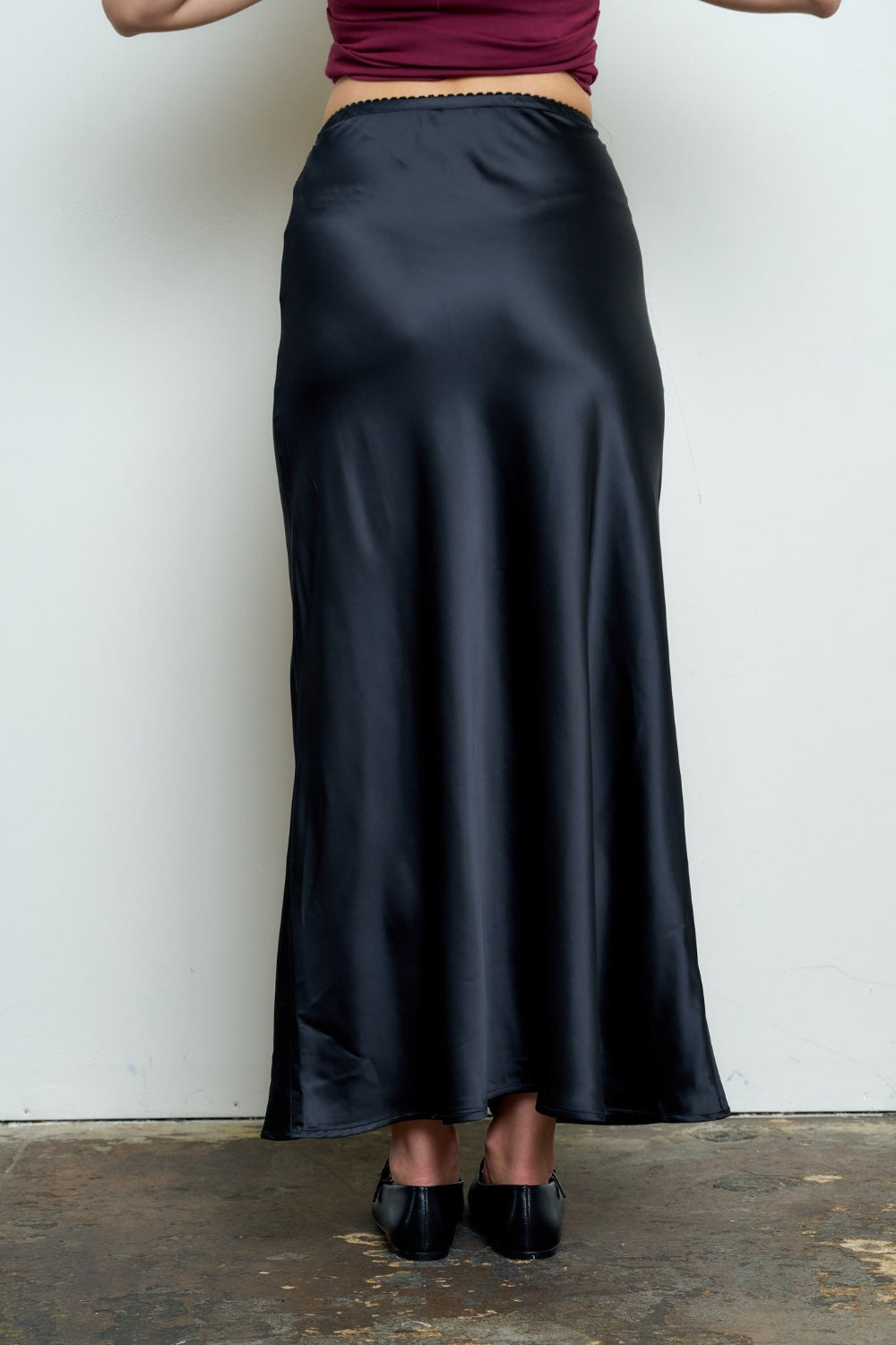 Satin Slip Maxi Skirt- Black