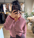 Cider Season Cardigan- Burgundy Stripe