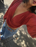 V-Neck Surplice Bubble Sleeve Top