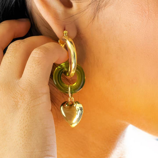 Heart of Gold Dangle Earring - 24K Gold Plated/Green Resin