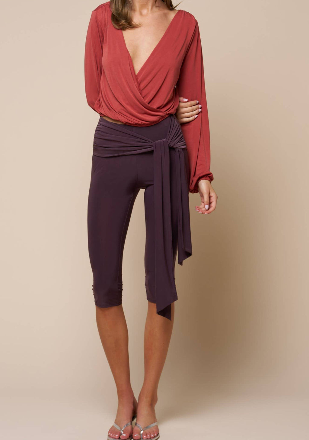V-Neck Surplice Bubble Sleeve Top