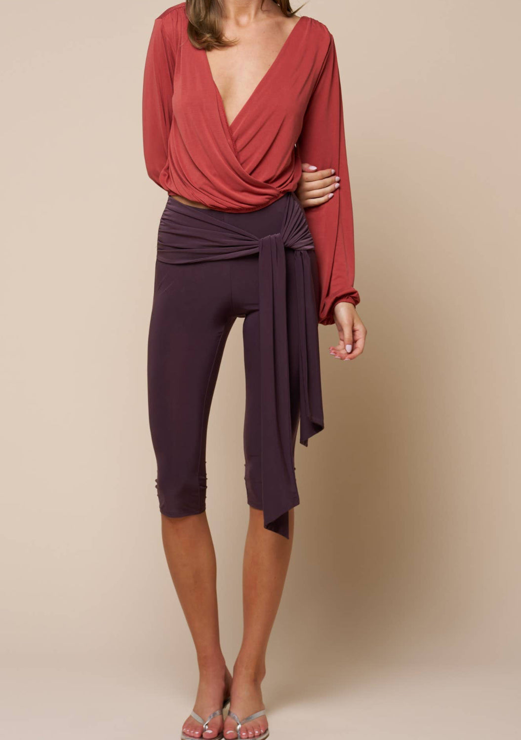 V-Neck Surplice Bubble Sleeve Top