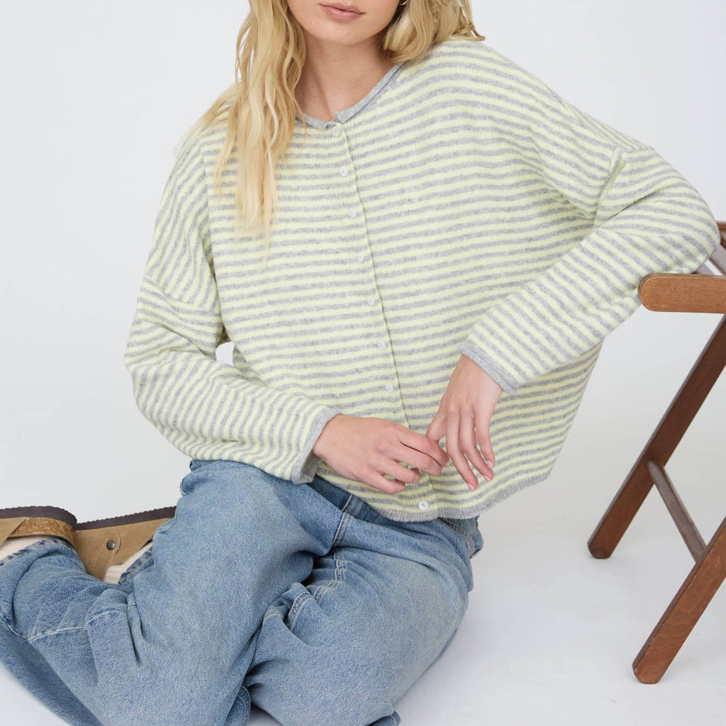 Cider Season Cardigan- Grey/ Yellow
