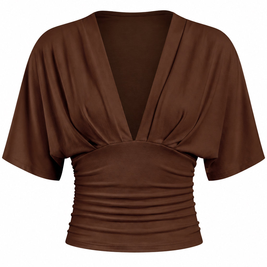 Off Duty Plunging Top- Brown