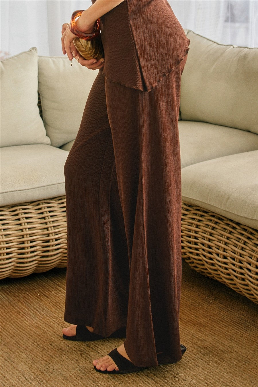 Soft Stretch Relaxed Pull On Pants- Brown