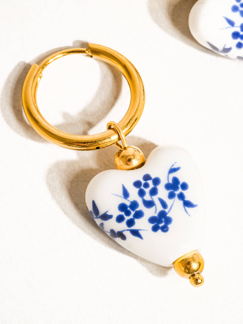 Ceramic Floral Heart Earrings
