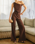 Soft Stretch Relaxed Pull On Pants- Brown