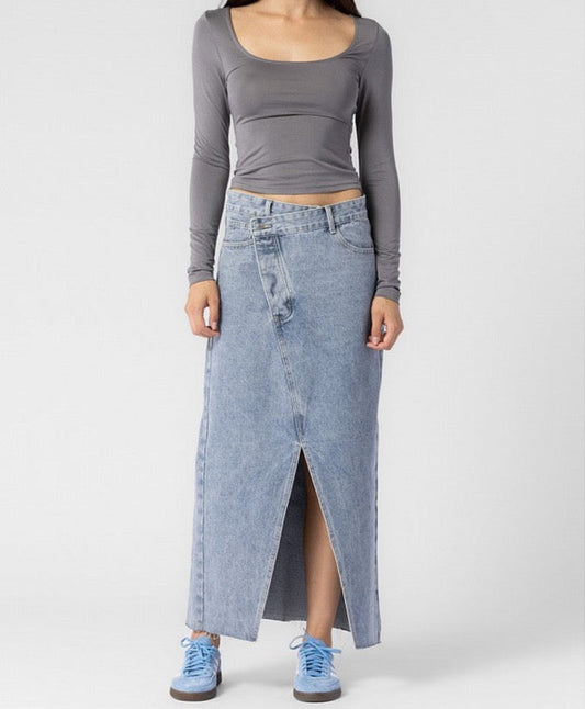 Crossover Denim Maxi Skirt