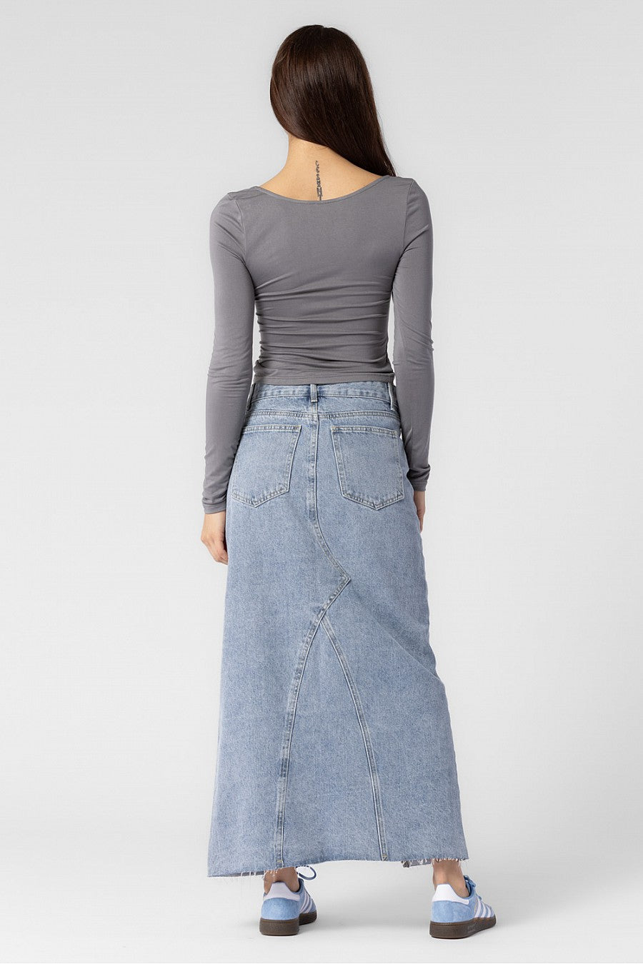 Crossover Denim Maxi Skirt